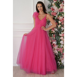 Sukienka maxi tiulowa z falbaną fuksja Alva