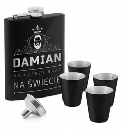 Piersiówka czarna z 4 kieliszkami i grawerem