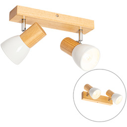 Plafon z reflektorami drewniany i biały 2-punktowy regulowany
