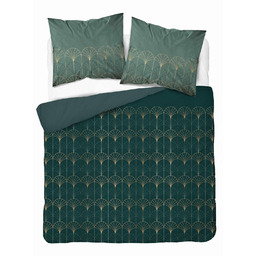 Detexpol Pościel satynowa 180x200 zielona butelkowa złota ornament