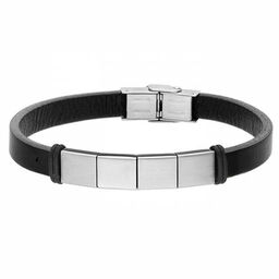 Czarna bransoletka męska ze skóry naturalnej, ze stalową