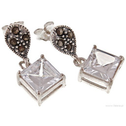 Kolczyki srebrne kwadrat z markazytami i cyrkonią fk384