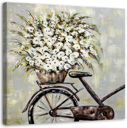 Obraz na płótnie, Bukiet kwiatów i rower 30x30