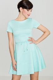 Rozkloszowana sukienka z wiązaniem w pasie - miętowa