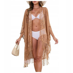 SEKSOWNE PAREO NA PLAŻĘ ELEGANCKIE KORONKOWE KIMONO PLAŻOWE