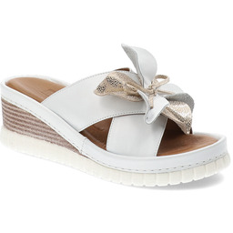 Artiker Biało-Złote Klapki Eleganckie Obuwie Damskie Na Koturnie