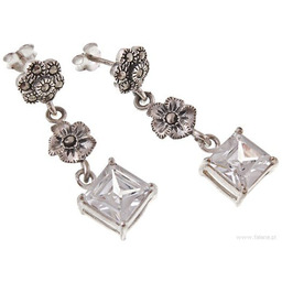 Kolczyki srebrne kwadrat z markazytami i cyrkonią fk385
