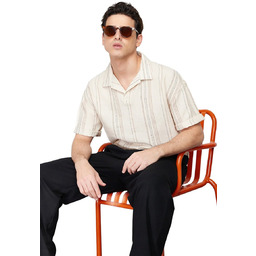 TRENDYOL MAN KOSZULA MĘSKA CASUAL BEŻOWA W PASKI