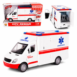 Ambulans, karetka auto pogotowia ratunkowego z noszami, światła