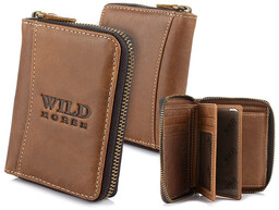 Męski portfel skóra Wild Horse SKÓRZANY suwak brąz