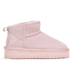 Damskie botki zamszowe krótkie ocieplane różowe