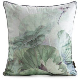 Poszewka z tkaniny welwetowej w zielone liście JA174-01