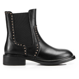 Damskie skórzane sztyblety z ozdobnymi nitami czarne