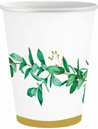 Kubeczki papierowe białe z listkami - 250 ml
