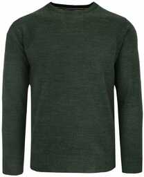 Sweter Zielony Melanżowy Khaki Okrągły Dekolt Męski Jednokolorowy