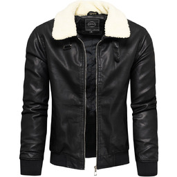 Kurtka męska skórzana czarna z kołnierzem Recea