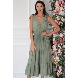 Sukienka midi z falban z kokardami khaki Armine