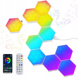 Lampa Ścienna Gamingowa Hexagon Rgb Modułowa Synchronizuj Muzykę