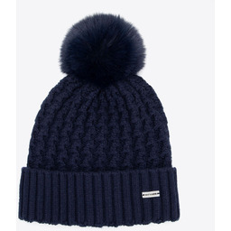 Czapka damska o splocie w drobny wzór granatowa