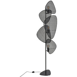 MARKET SET - Lampa stojąca Screen, czarna, rattanowa,
