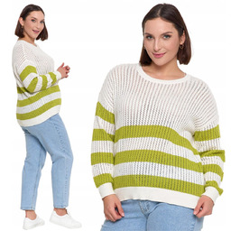 SWETER DAMSKI AŻUROWY BAWEŁNA W PASKI SWETERKOWY REGULARNY