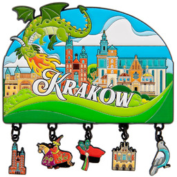 Metalowy magnes z zawieszkami Kraków