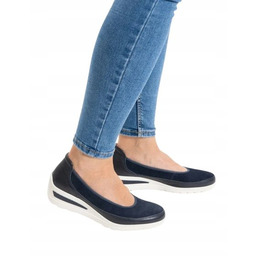 Ara Granatowe Czółenka Z Skóry Naturalnej Na Koturnie