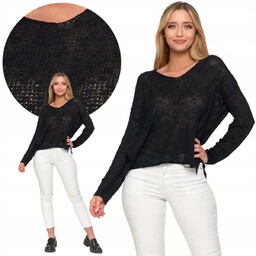 SWETER DAMSKI KLASYCZNY AŻUROWY CIENKI Z DŁUGIM RĘKAWEM