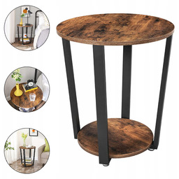 Stolik Kawowy Okrągły z Półką Stolik Nocny Rustykalny