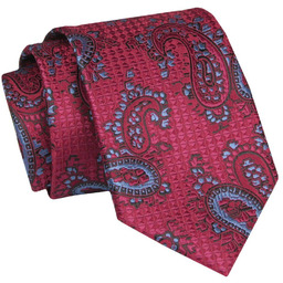 Krawat - ALTIES - Czerwony we Wzór Paisley