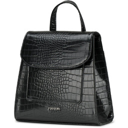 Plecak Miejski Damski Skóra Ekologiczna Czarny Z Klapką