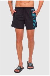 EMPORIO ARMANI Czarne męskie szorty kąpielowe z turkusowym