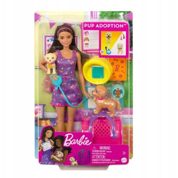 Barbie. HKD86 Adopcja piesków. Zestaw z lalką Barbie