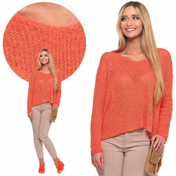 SWETER DAMSKI KLASYCZNY AŻUROWY CIENKI Z DŁUGIM RĘKAWEM