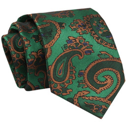 Krawat - ALTIES - Brązowe, Duże Paisley, Tło