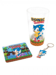 Zestaw upominkowy Sonic - szklanka, podstawka, breloczek