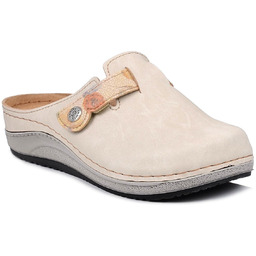 Klapki damskie zakryte palce wygodne skórzana wkładka beżowe