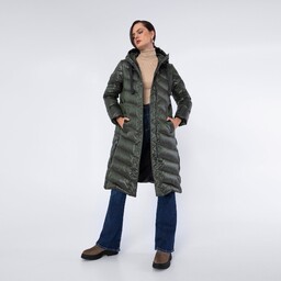 Damski płaszcz pikowany z nylonu długi zielono-czarny