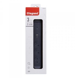 Legrand Przedłużacz 3x2PZ + USB A/C 1,5m czarny
