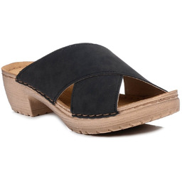 Klapki chodaki damskie na obcasie letnie czarne Inblu