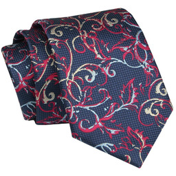 Krawat - ALTIES - Granatowy z Kwiatowym Motywem