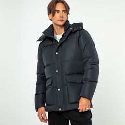 Męska kurtka puchowa z kapturem pikowana granatowa