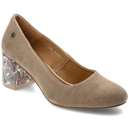 Beżowe Czółenka Maciejka Obuwie Damskie Na Kwiatowym Obcasie