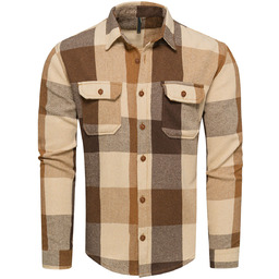 Koszula flanelowa męska w kratę beżowo-brązowa Recea