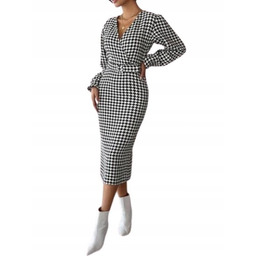 SHEIN SUKIENKA W PEPITKĘ BIAŁO CZARNA MIDI