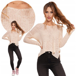 SWETER DAMSKI KLASYCZNY AŻUROWY CIENKI Z DŁUGIM RĘKAWEM