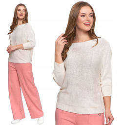 SWETER DAMSKI AŻUROWY DEKOLT ŁÓDKOWY LEKKI SIATECZKOWY KOBIECY