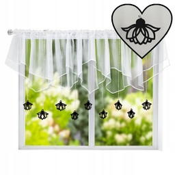 Firana Krótka Dekoracyjna Nowoczesna Zawieszki Czarne Filc 400X110