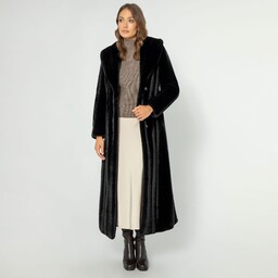 Damski płaszcz ze sztucznego futra klasyczny czarny