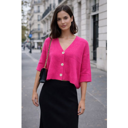 Sweter kardigan damski różowy Baby Alpaka 30% Włoski